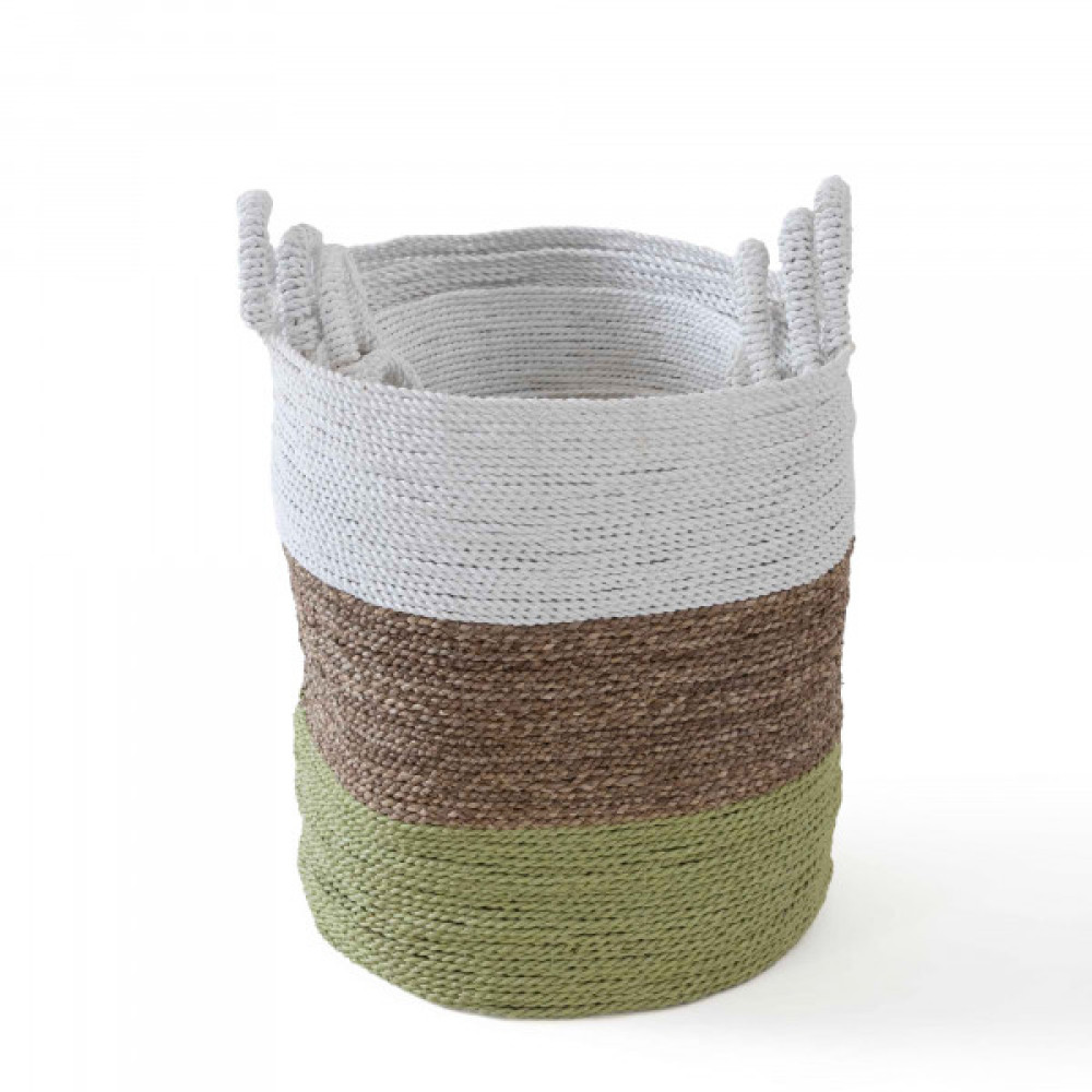 Beach Palm Storage Basket - White, Natural &amp; Fresh Green