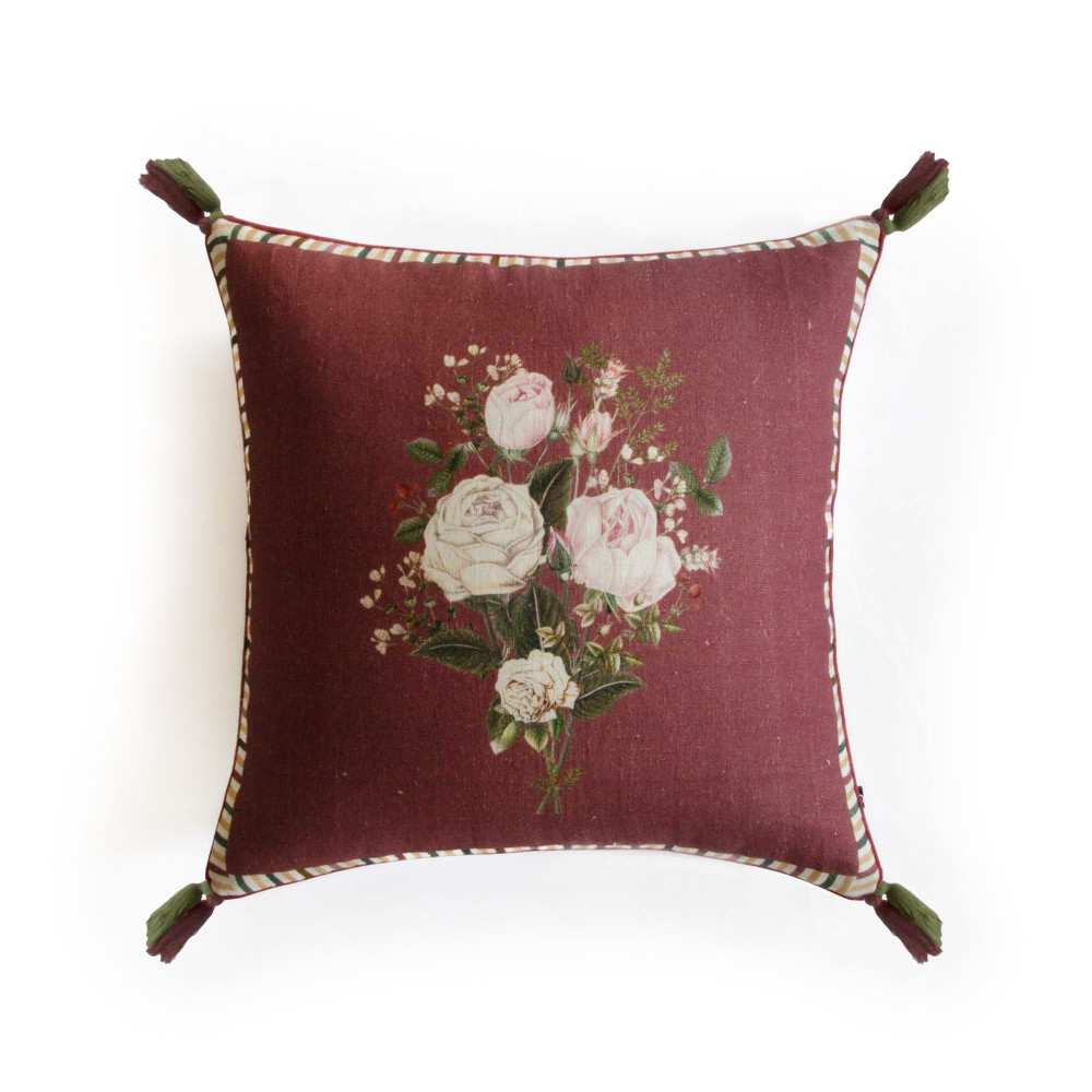 Queen Mary’s Bunch of Roses Cushion Cover-Ruby Red