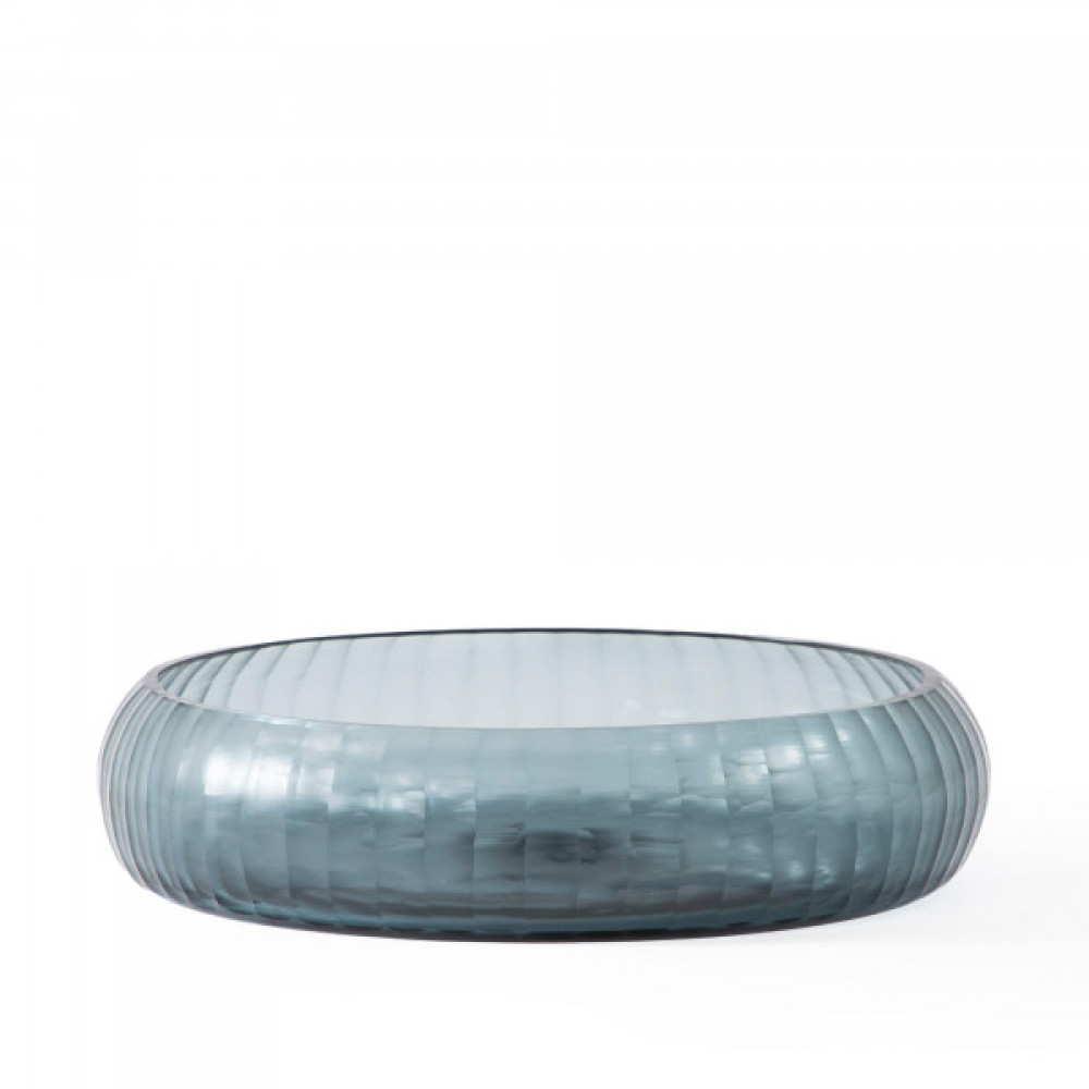 Murano Stripes Curved Glass Bowl-Teal