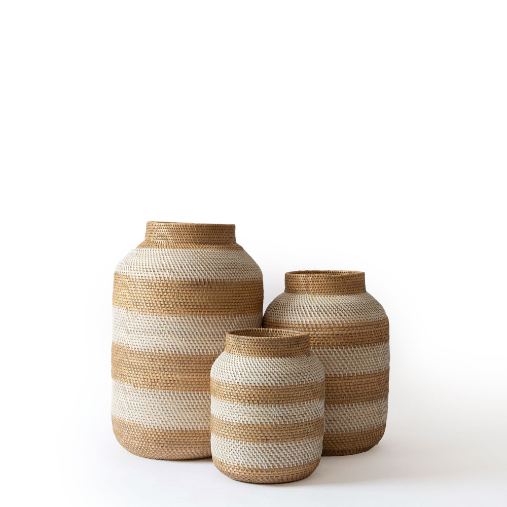 Hanoi Stripe Pots in White Ash &amp; Ivory