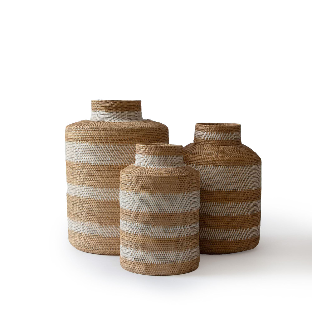 Hue Stripe Pots in White Ash &amp; Ivory