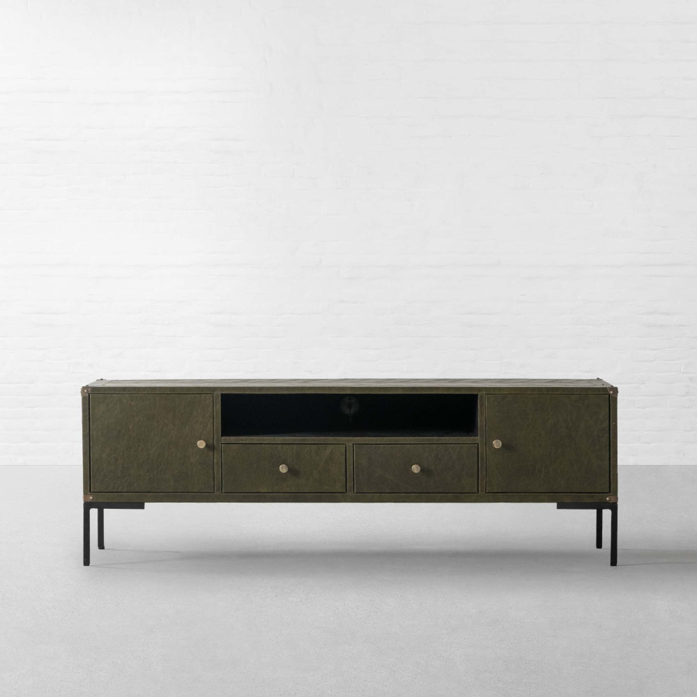 Edward Leather TV Unit  with Set Top Box Slot