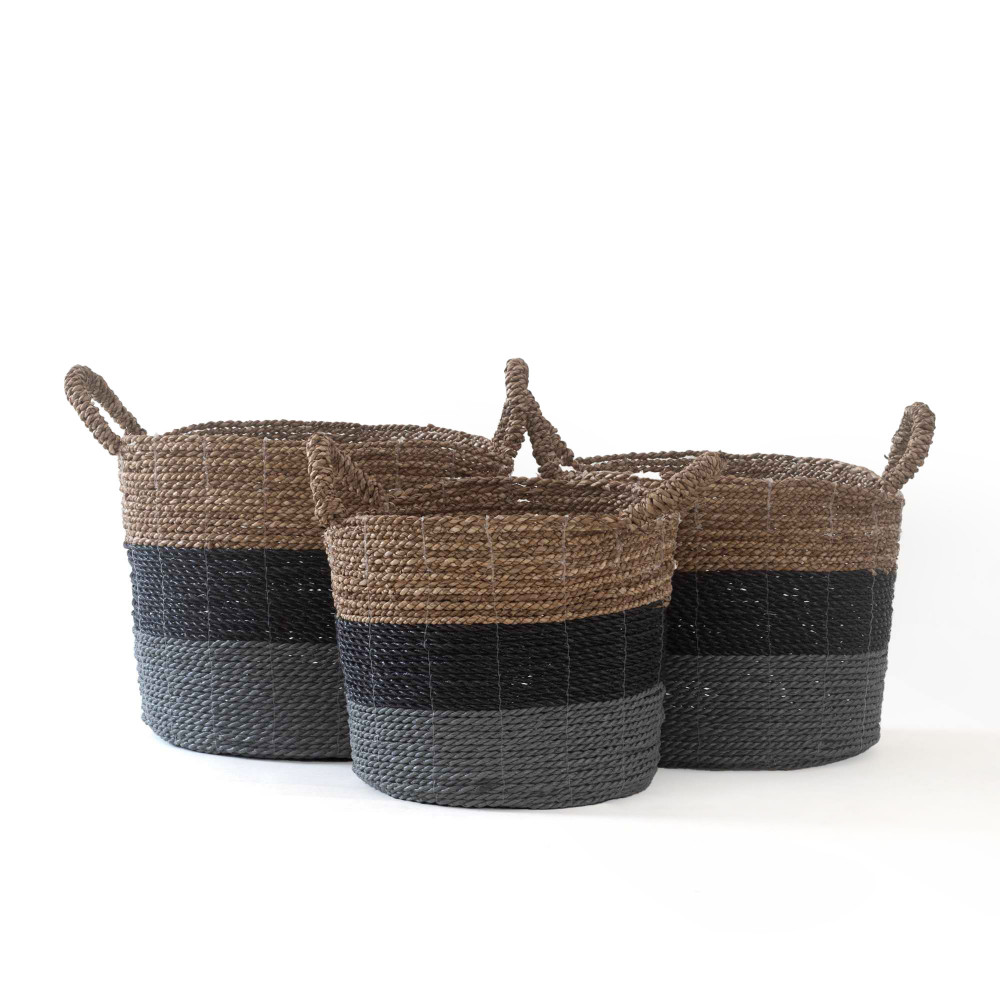 Alor Seagrass Handwoven Basket- Natural, Charcoal Black, Grey