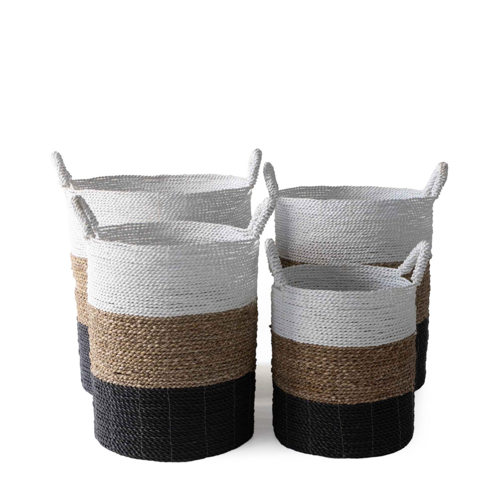 Beach Palm Storage Basket - White, Natural &amp; Charcoal Black