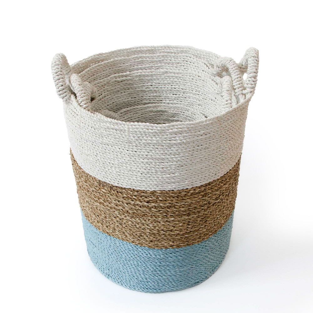 Beach Palm Storage Basket - Aqua Natural White