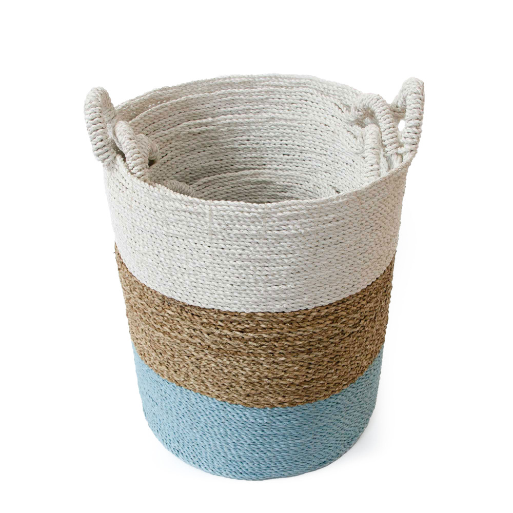 Beach Palm Storage Basket - Aqua Natural White