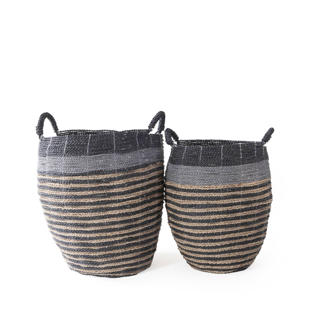 Brunei Handwoven Seagrass Basket - Charcoal and Natural