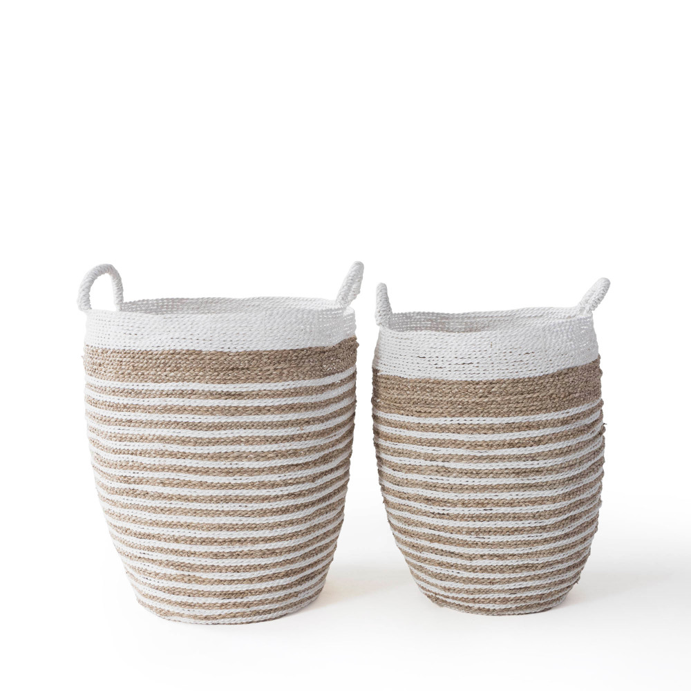 Brunei Handwoven Seagrass Basket - Ivory and Natural