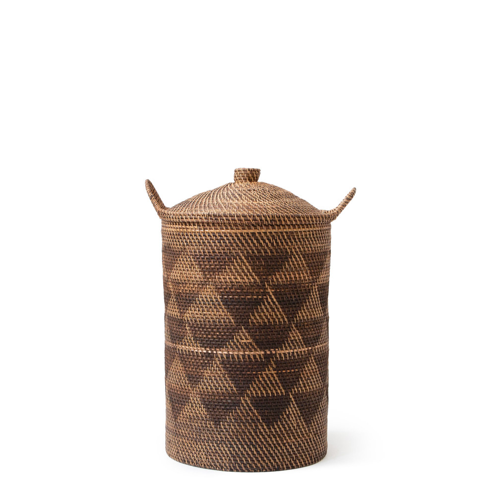 Buana Chevron Handwoven basket With Lid and side swing handles