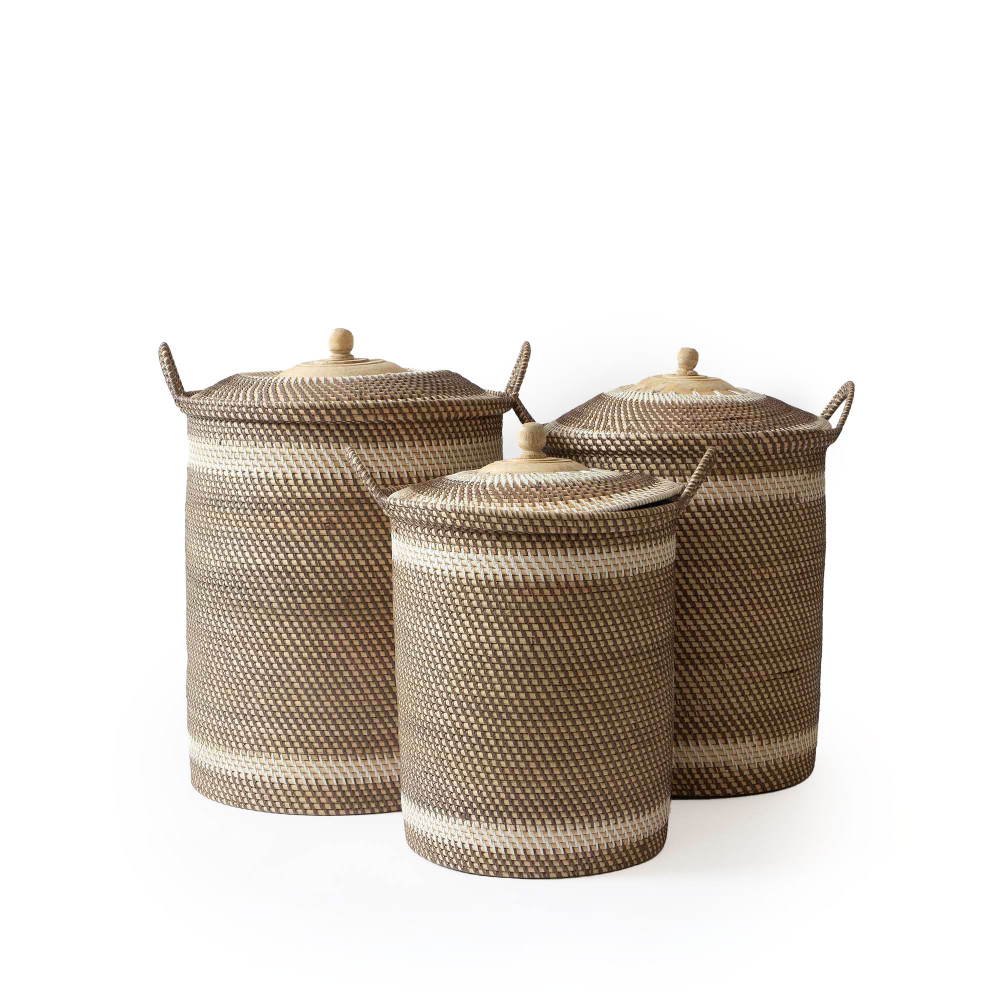 Burma Rattan Lidded Basket with Handles