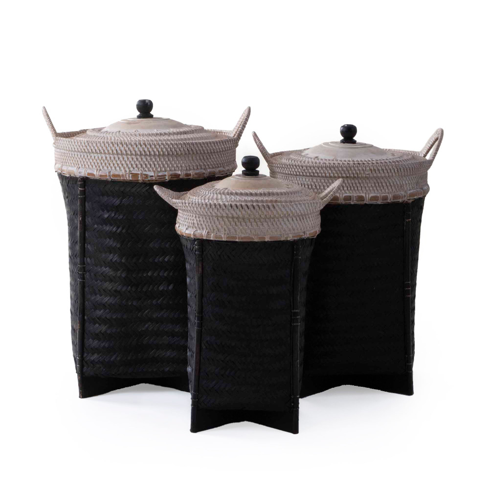 Cebu Square Bottomed Handwoven Baskets (Black &amp; Ivory)