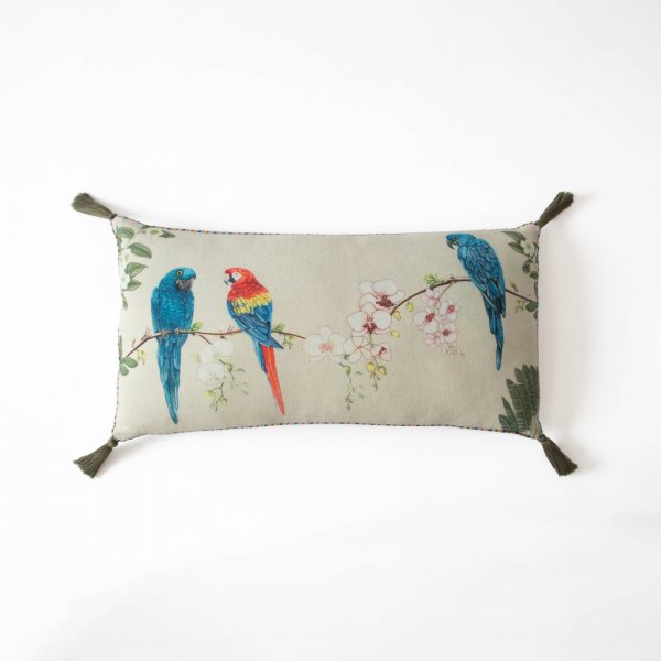 Daylight Parrots on an Orchid Tree Cushion Cover