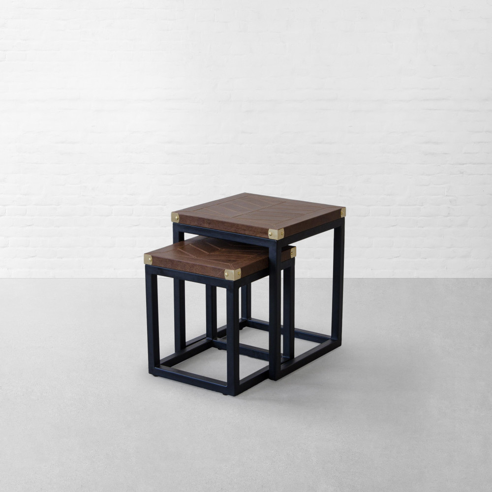 Edward Leather Top Nesting Side Table