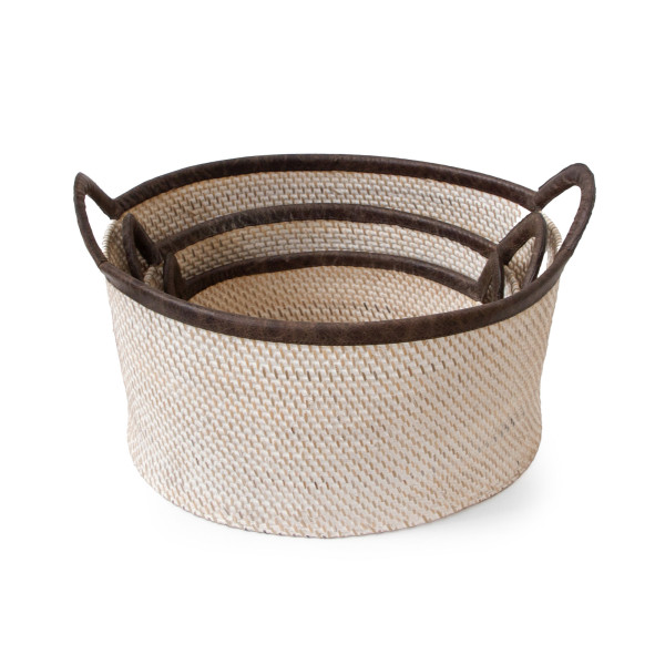 Hata Rattan Woven Baskets  With Side Swing Handles - Natural