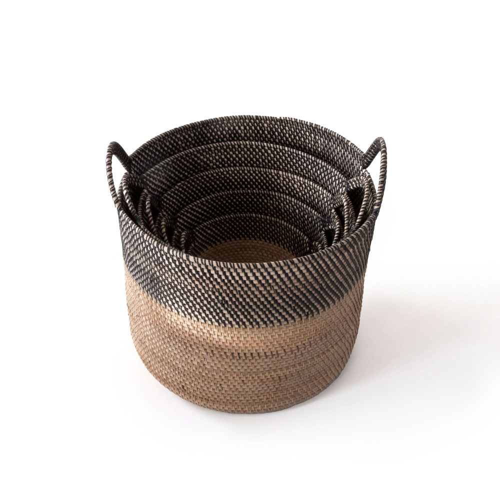 Havana Handwoven Basket with Handles - Natural &amp; Charcoal Finish