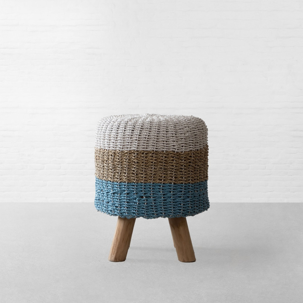 Langkawi Handwoven Ottoman - White Natural Aqua