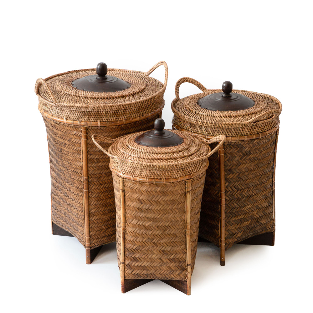 Square Bottomed Borneo Storage Basket with Lid and Knob