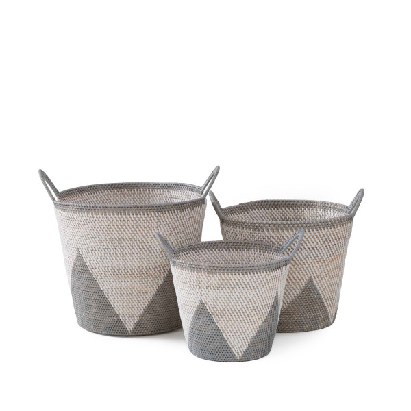 Malay Handwoven Basket With Side Swing  Handles - Grey