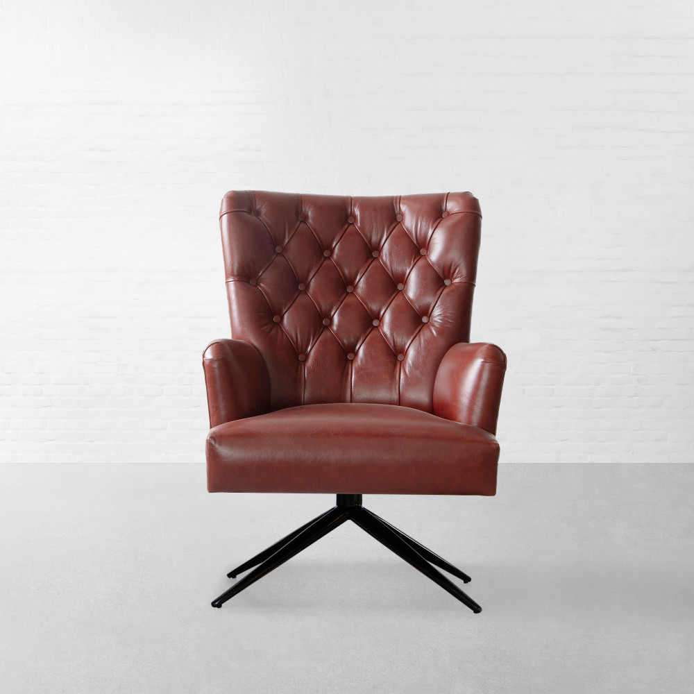 Melbourne Tufted Leather Revolving Armchair