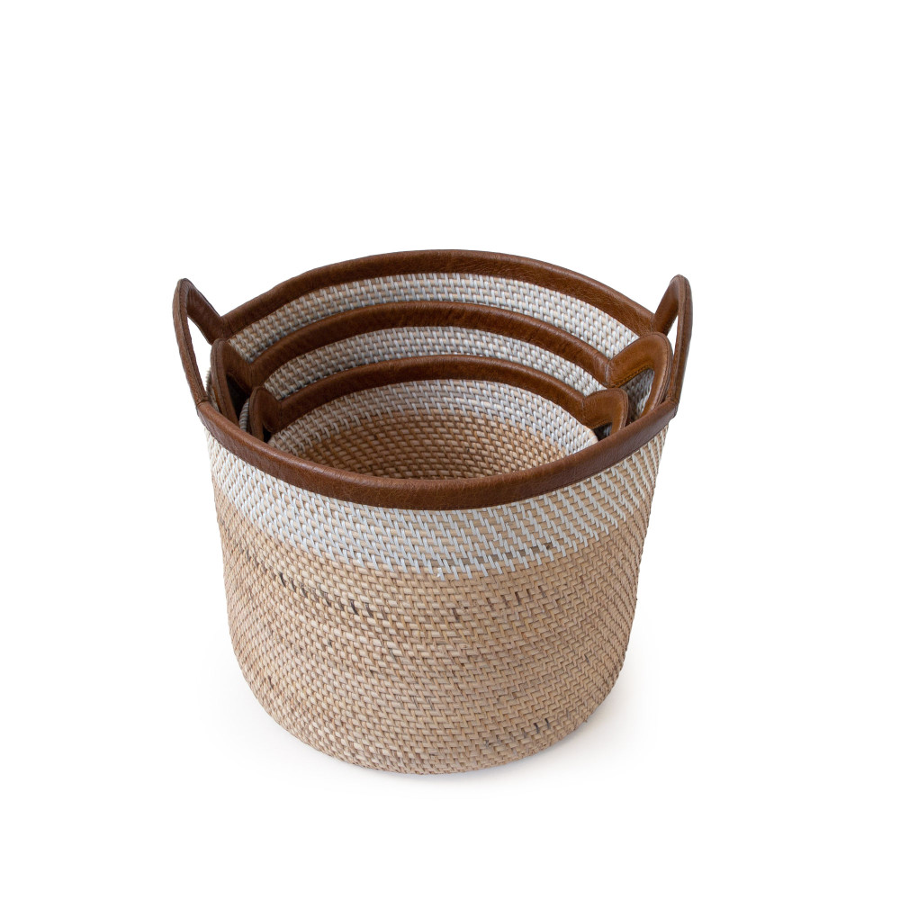 Palm Leaf Rattan Basket - Natural &amp; Ivory