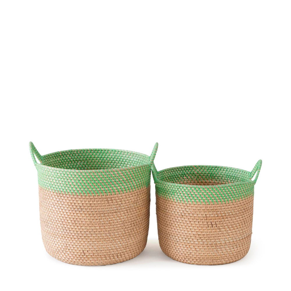 Peru Rattan Basket - Natural and Leafy Green Finish