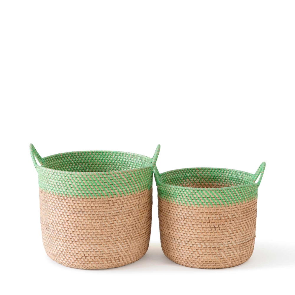 Peru Rattan Basket - Natural and Leafy Green Finish