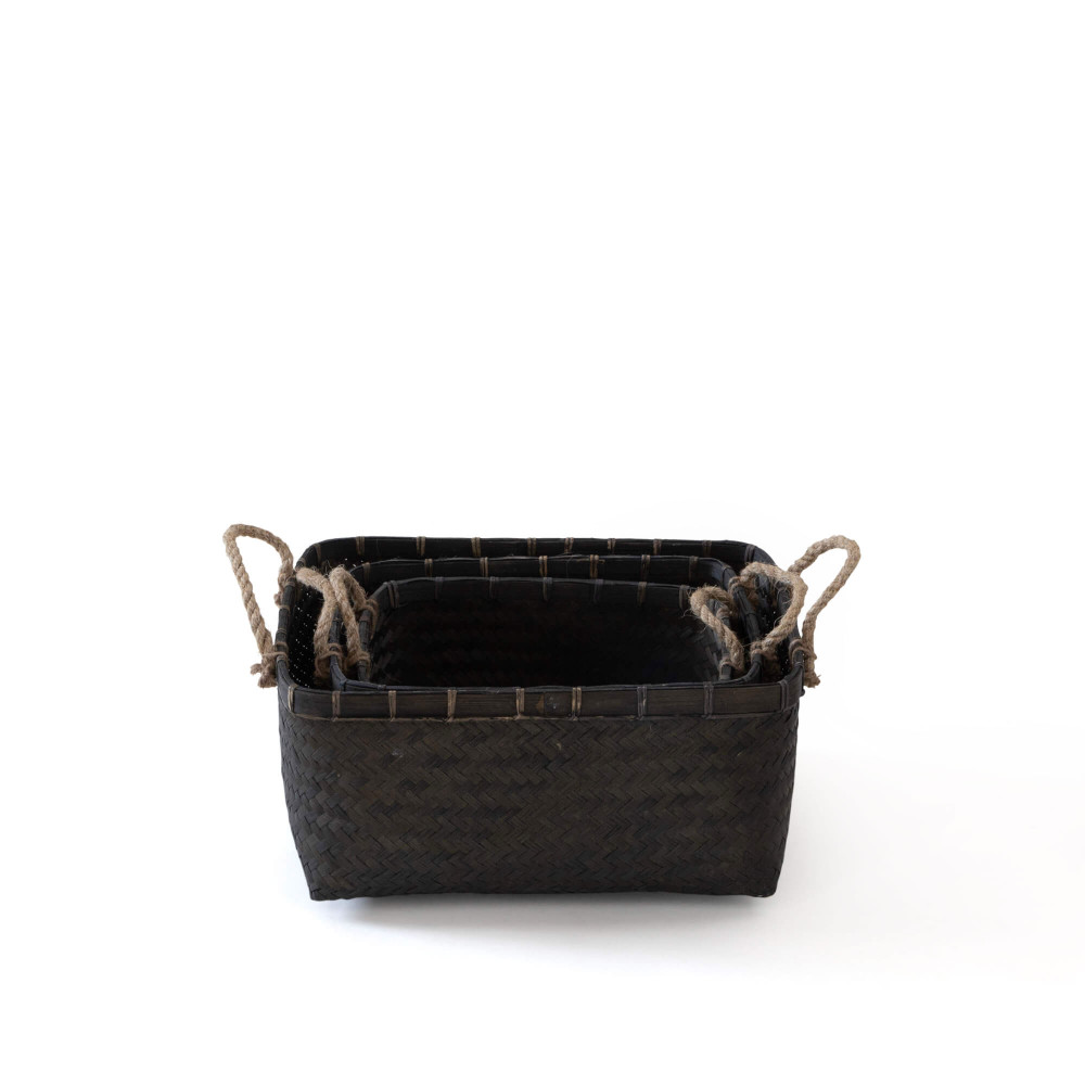 Togean Seagrass Handwoven Basket - Charcoal Black Finish