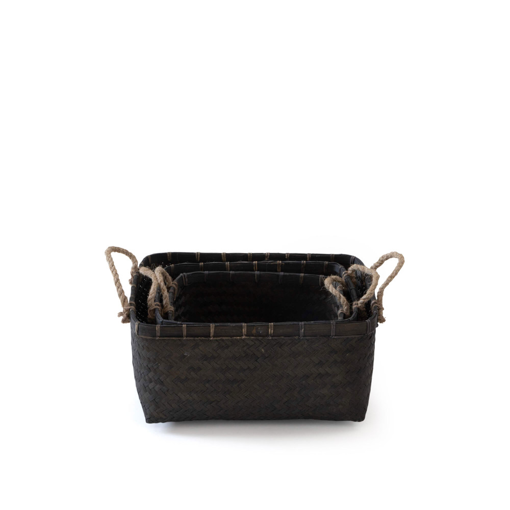 Togean Seagrass Handwoven Basket - Charcoal Black Finish