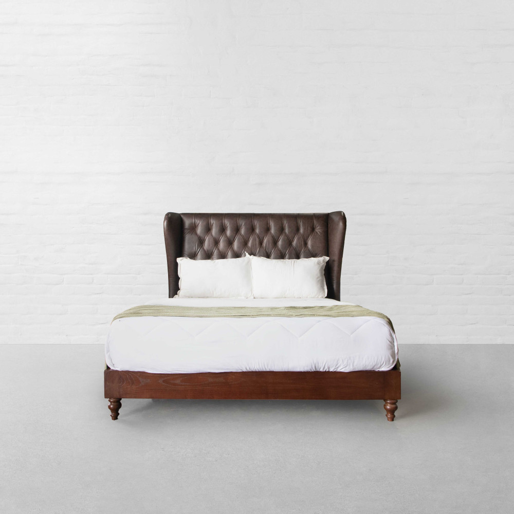 Wingback Tufted Leather Bed